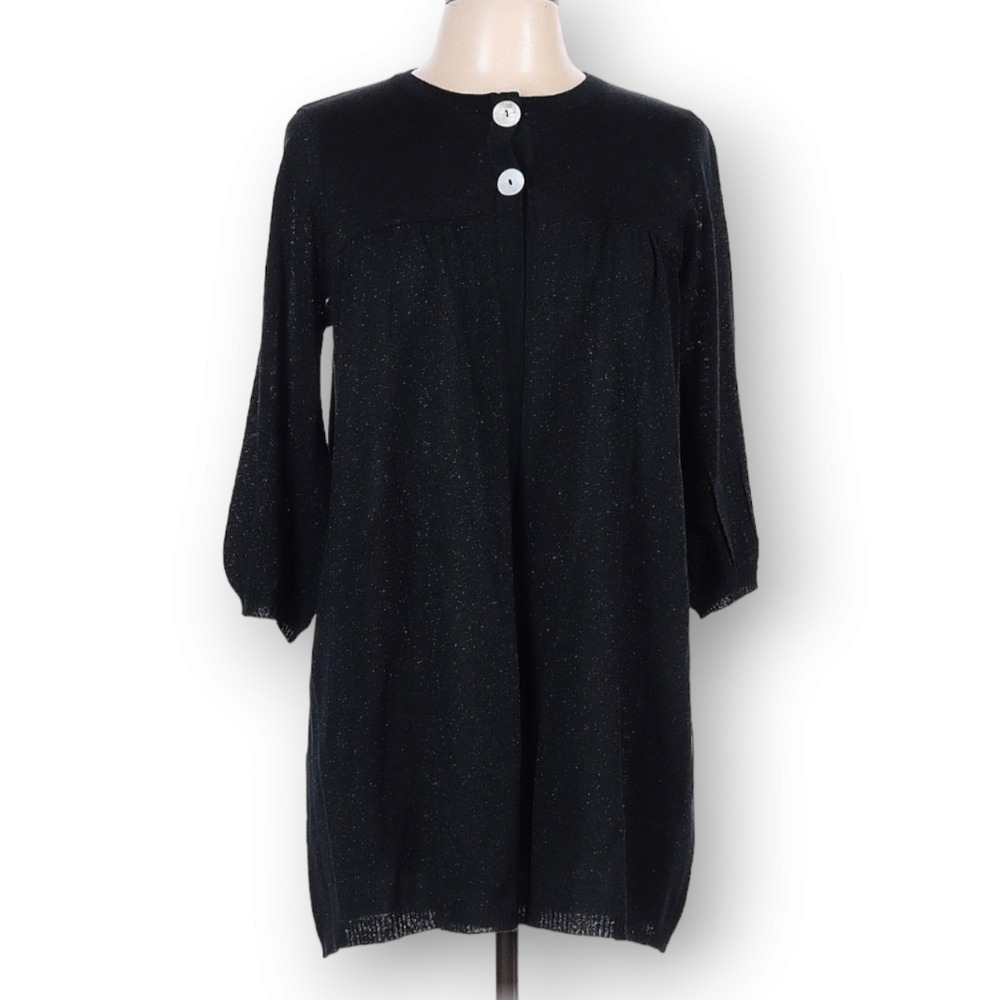 Steve Madden Cardigan Sweater L Black Metallic 3/4 Sleeve Celestial‎ Whimsigoth